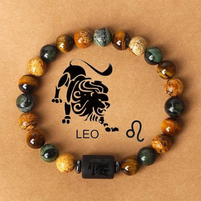 12 Constellation Natural Stone Beads Tiger Eye Stone Bracelets For Men Women Zodiac Signs Bracelet Aries Taurus Charm Bracelet