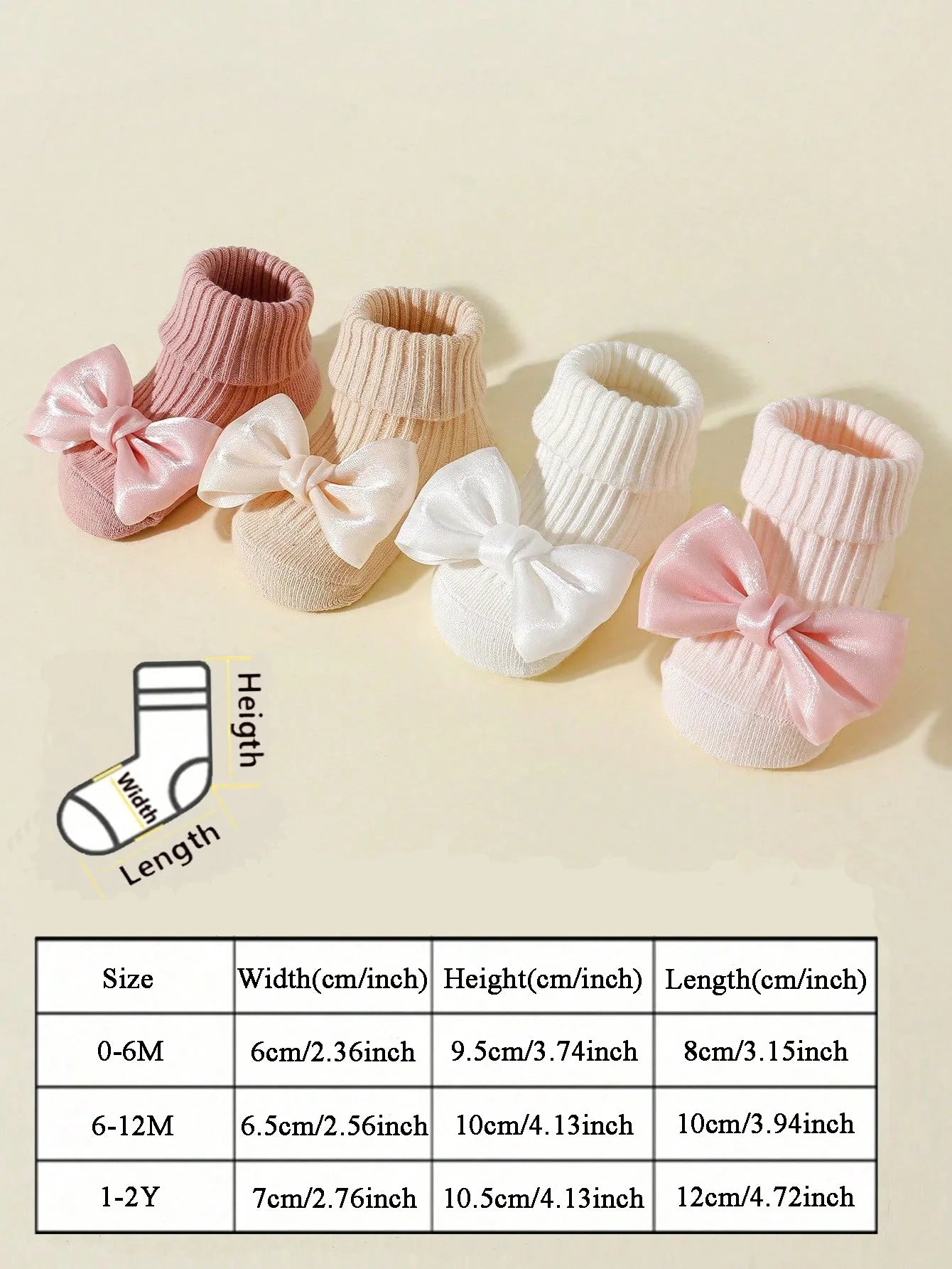 4 Pairs Toddler Socks with Bows, Soft Cotton Cute Ankle Socks for Infants Girls, Fashion Anty-Slip Newborn Baby Socks 0-24 Months
