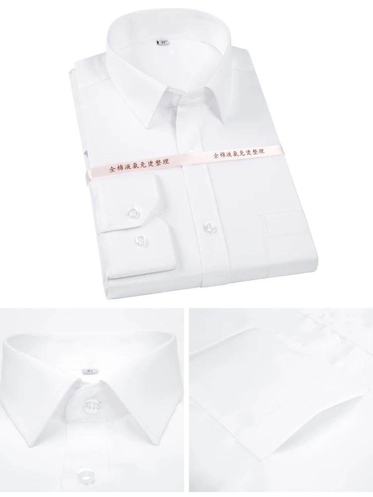 Men's Non Iron Standard-fit Solid Basic Dress Shirt Formal Business Premium 100% Cotton Male Long Sleeve Work Office Shirts - AIAZ