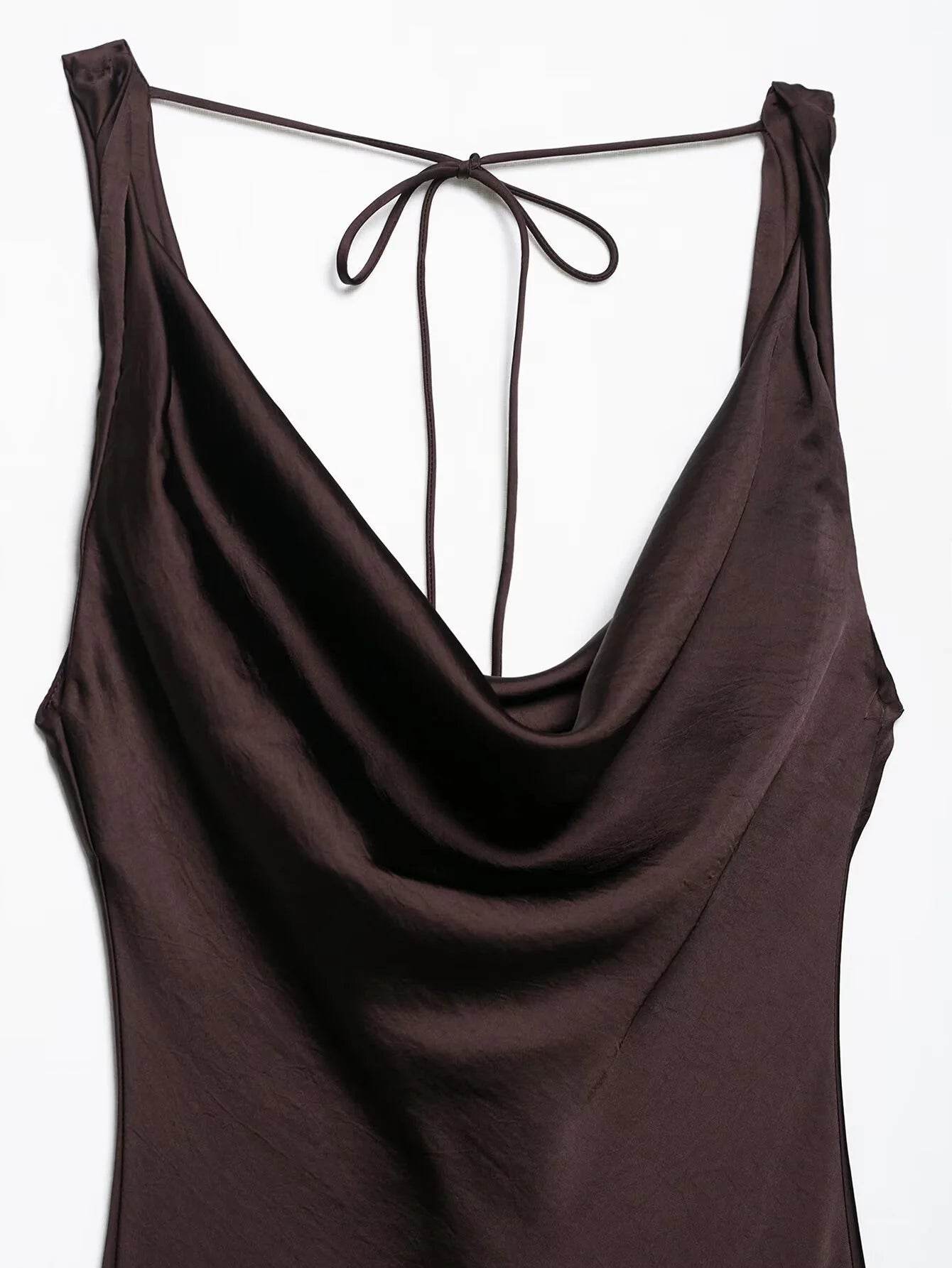 2025 Woman Fashion Solid Sexy Hanging Neck Backless Ruffled Dress Casual Slim Sleeveless Midi Long Dresses Vestidos Mujer - AIAZ