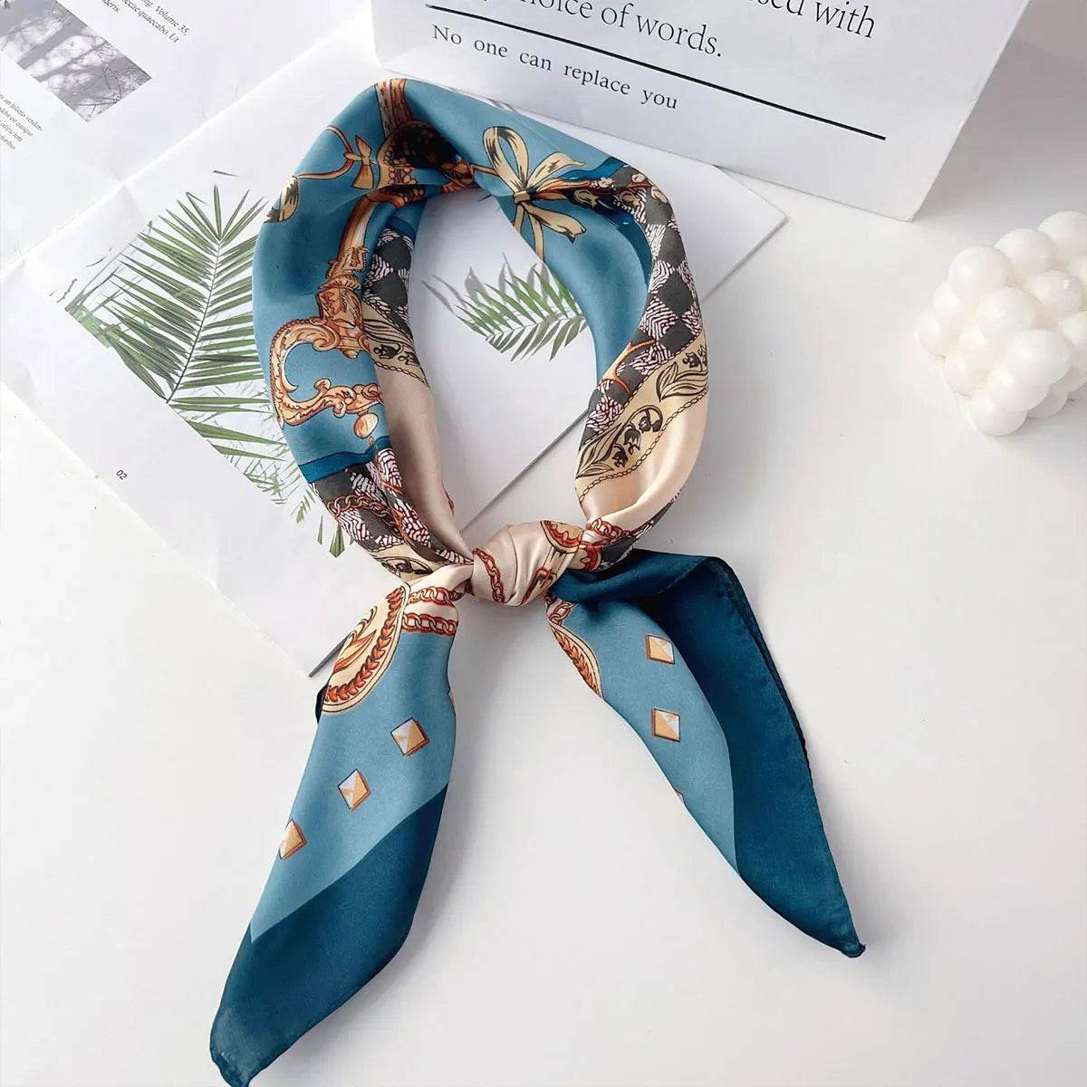 70x70cm Fashionable Korean Style Silk Square Scarf Satin Print Hairband Necktie Hair Accessory Headscarf Versatile Wrap Scarf - AIAZ