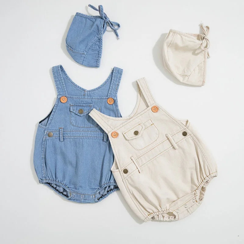 Baby Clothes Denim Sling Romper Infant Onesie Newborn One-piece 0-3 Years Old Complimentary Hat
