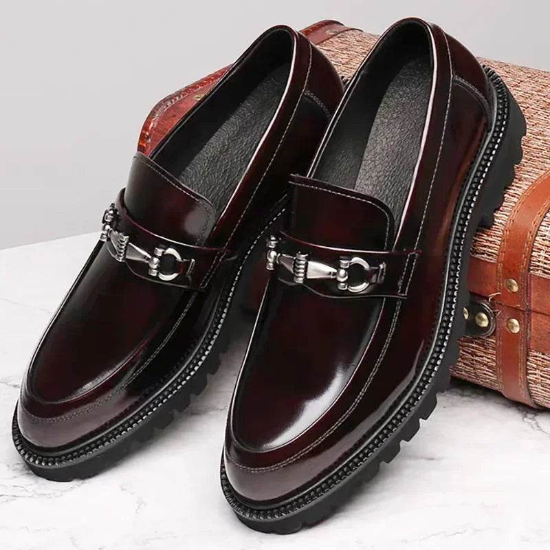 Men's Business Formal Leather Shoes Man Casual Leather Shoes Loafers Casual Business Wedding Shoes for Men Round Toe Slip-On - AIAZ