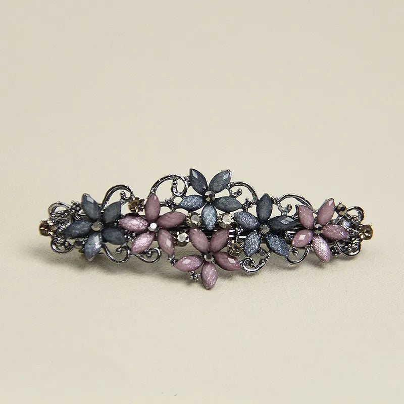 The new Korean version of the crystal flower spring hairpin elegant rhinestone wild ponytail hairpin women's hair accessories