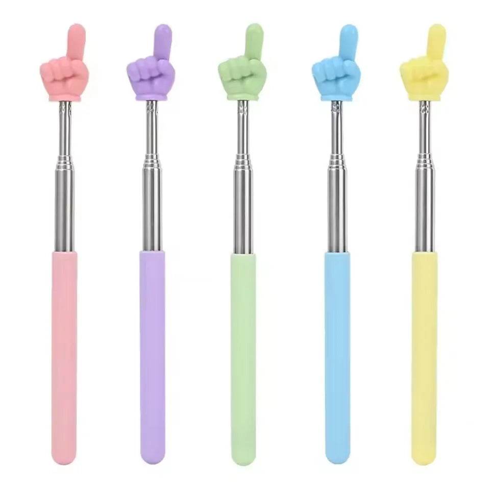 Stainless Steel Teaching Pointer Telescopic Rod Finger Design Teaching Stick Finger Reading Sticks School Office Supplies - AIAZ