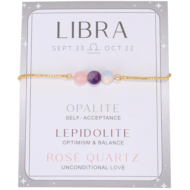 DAVINI 1pc Creative Twelve Constellation Bracelet Natural Stone Amethyst Moonstone Combination Zodiac Beaded Bracelet Jewelry