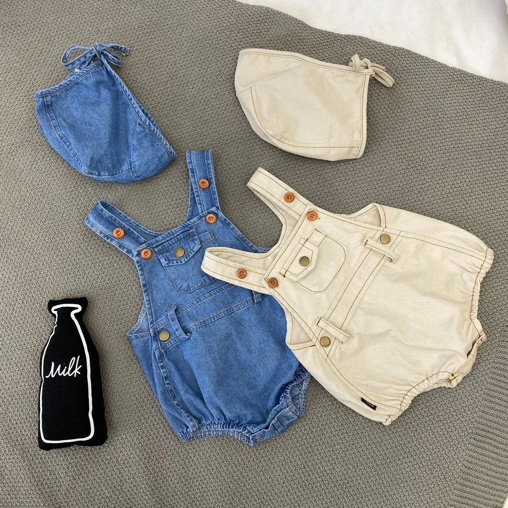 Baby Clothes Denim Sling Romper Infant Onesie Newborn One-piece 0-3 Years Old Complimentary Hat