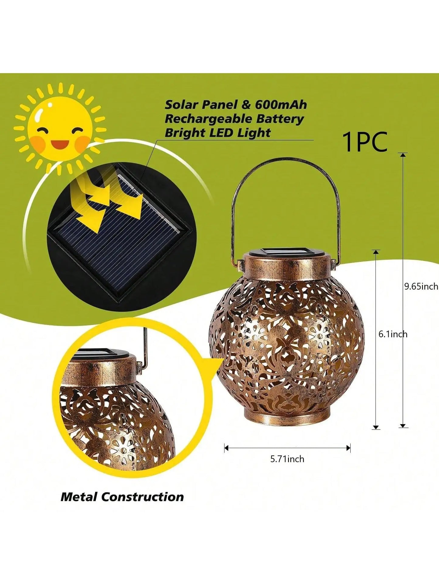 LED Outdoor Solar Hanging Lantern Lights Waterproof Tabletop Solar Lights with Handle Moroccan Lanterns Metal Decorative Garden