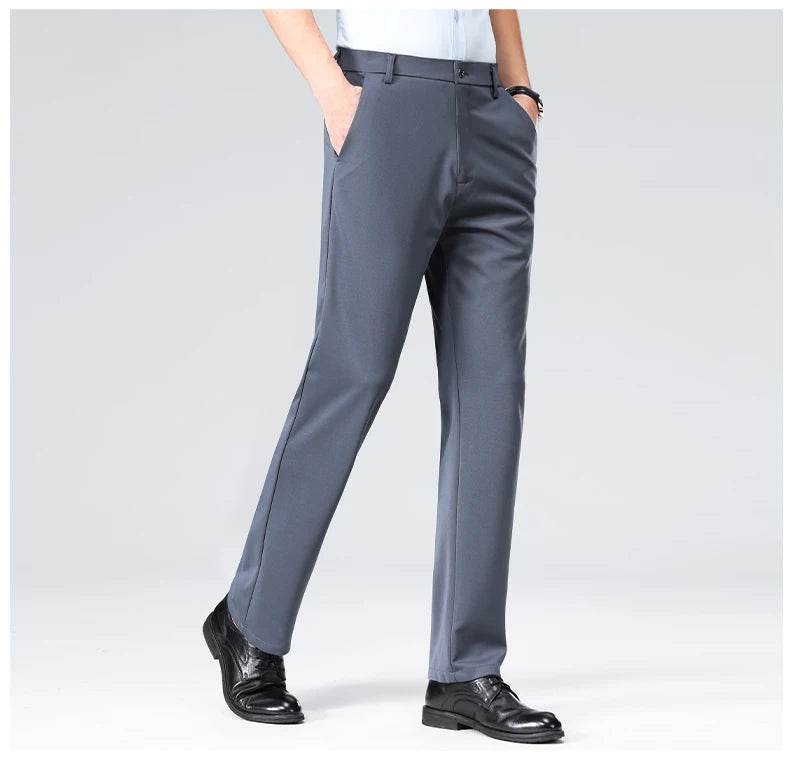 Men Suit Pants Light Thin Elastic Slim Fit Dress Pants Business Solid Casual Straight Leg Trouser Men Clothing Oversize 29-42 - AIAZ