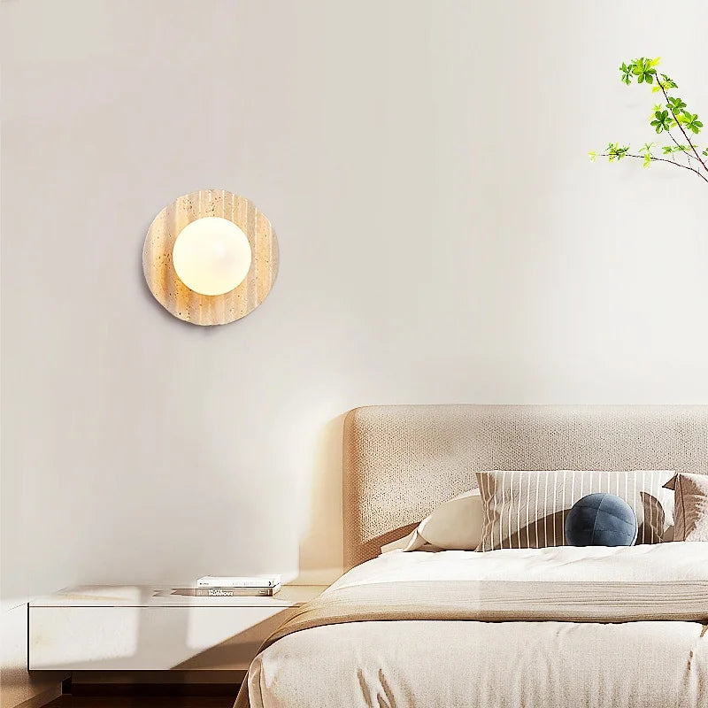 IWHD Yellow Cave Stone LED Wall Lamp Sconce Pull Chain Dining Room Coffee Nordic Modern Simple White Glass Stair Light Fixtures