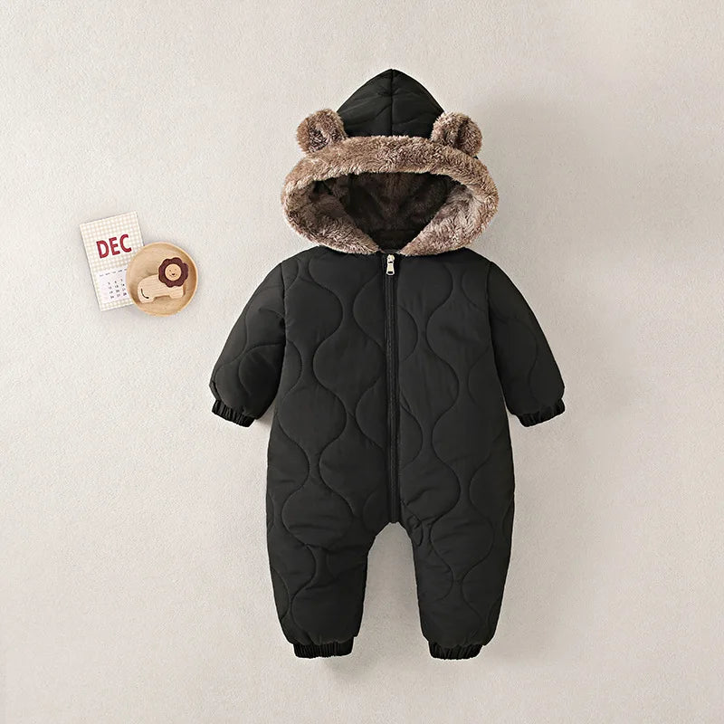 KLFLGD0-3 years old winter baby outdoor clothing fur lining warm toddler girl boy jumpsuit cartoon plus velvet baby jumpsuit