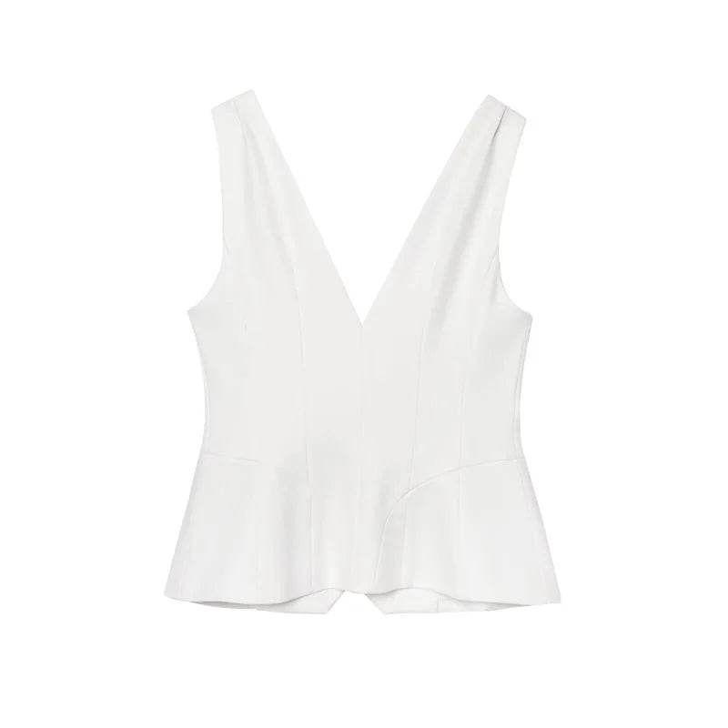 Women's Vest New Summer 2025 Solid Color Sleeveless Blend Vest Sexy V-neck Design Casual and Versatile Personality Fashion - AIAZ