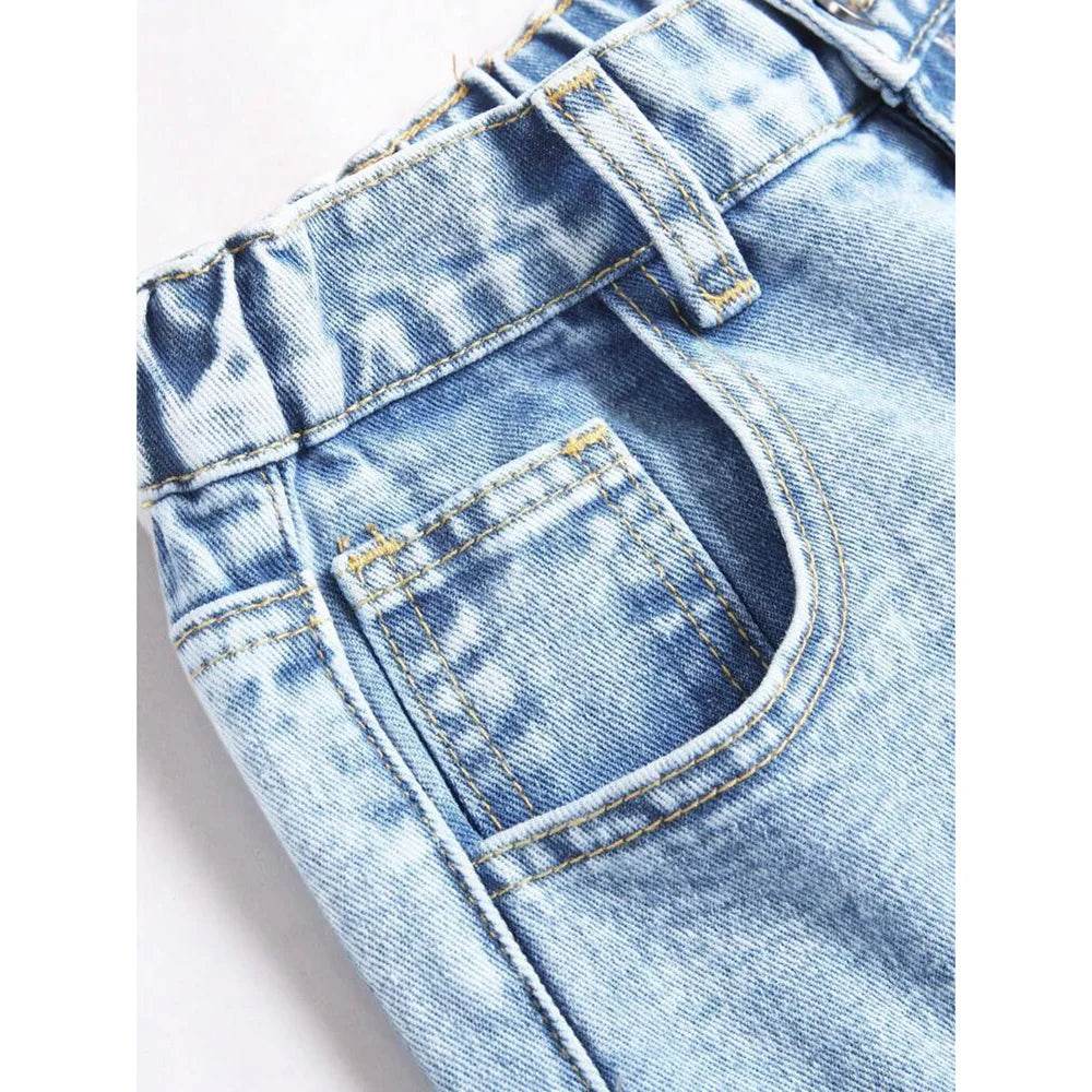 Denim Wide Leg Pants Women Jeans Embroidery High Waist Distressed Washed Mom Pockets Vintage Floor Length Trousers Streetwear - AIAZ