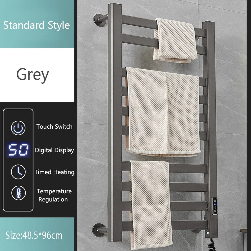 Smart Home Electric Heated Towel Rail Grey Electric Bathroom Bath Towel Dryer Warmer Heaters Punch Free Towel Rack Radiator 110v