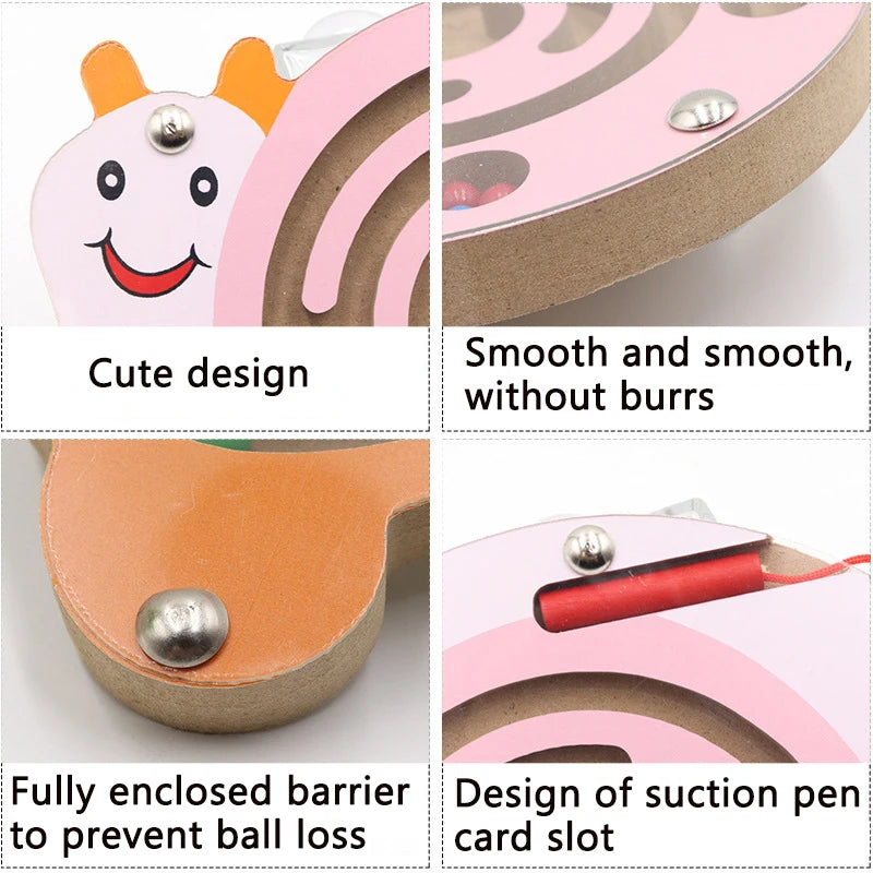 Kids Magnetic Maze Toy Mini Wooden Interactive Maze Pen Driving Beads Maze Puzzle Board Game Eduactional Toys for Toddlers Baby