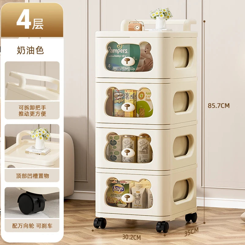 Household handcart baby snack toy storage rack, multi-layer drawer style storage rack, movable storage cabinet