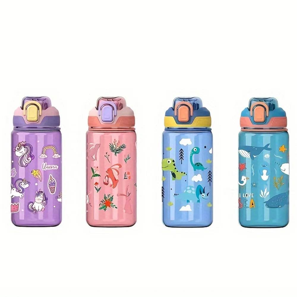 600ml Cartoon Animal Water Bottle Portable Safety Lock Cute Straw Cup Kids Leak-proof Drinking Jug For Outdoor Camping Travel - AIAZ