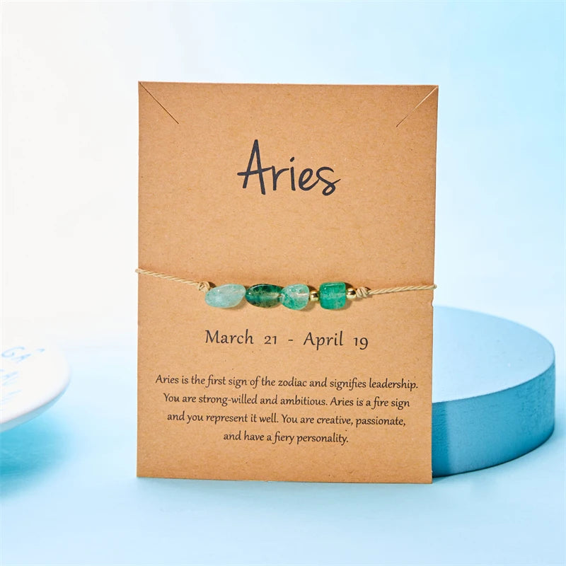 12 Zodiac Signs Woven Card Paper Bracelet for Women Men Minimalist Natural Stone Handmade  Braided Bracelet Friendship Jewelry