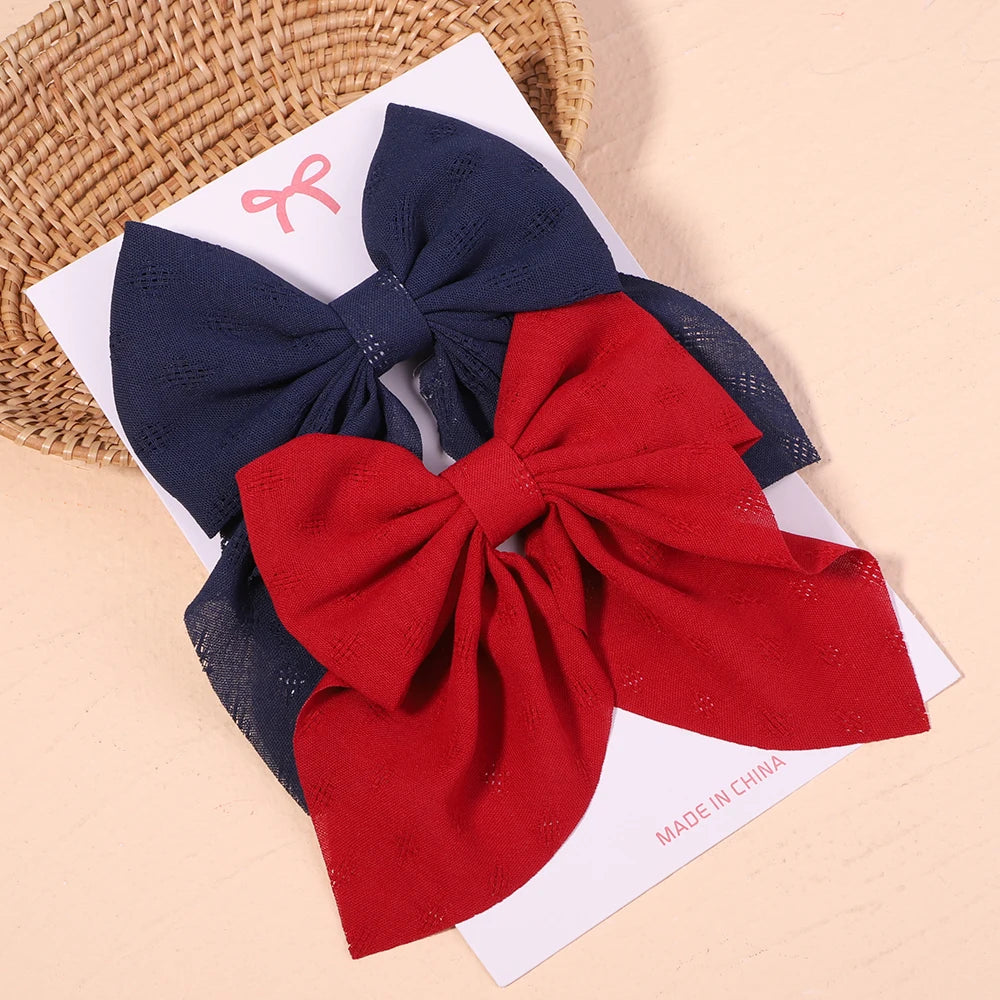 2Pcs/set Sweet Solid Bowknot Hair Clips for Women Girls Print Bows Hairpins Barrettes Duckbill Clip Headwear Hair Accessories