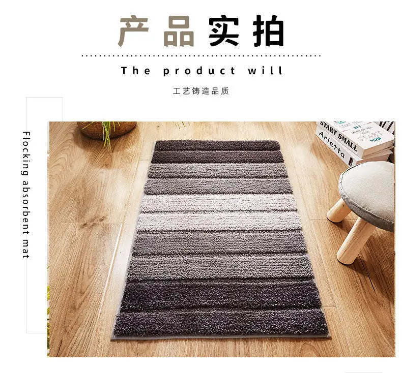 Striped Bathroom Mats Thickened Long Hair Floor Carpet Toilet Door Absorbent Bathroom Tub Mat Kitchen Rug Non-slip Foot Pad