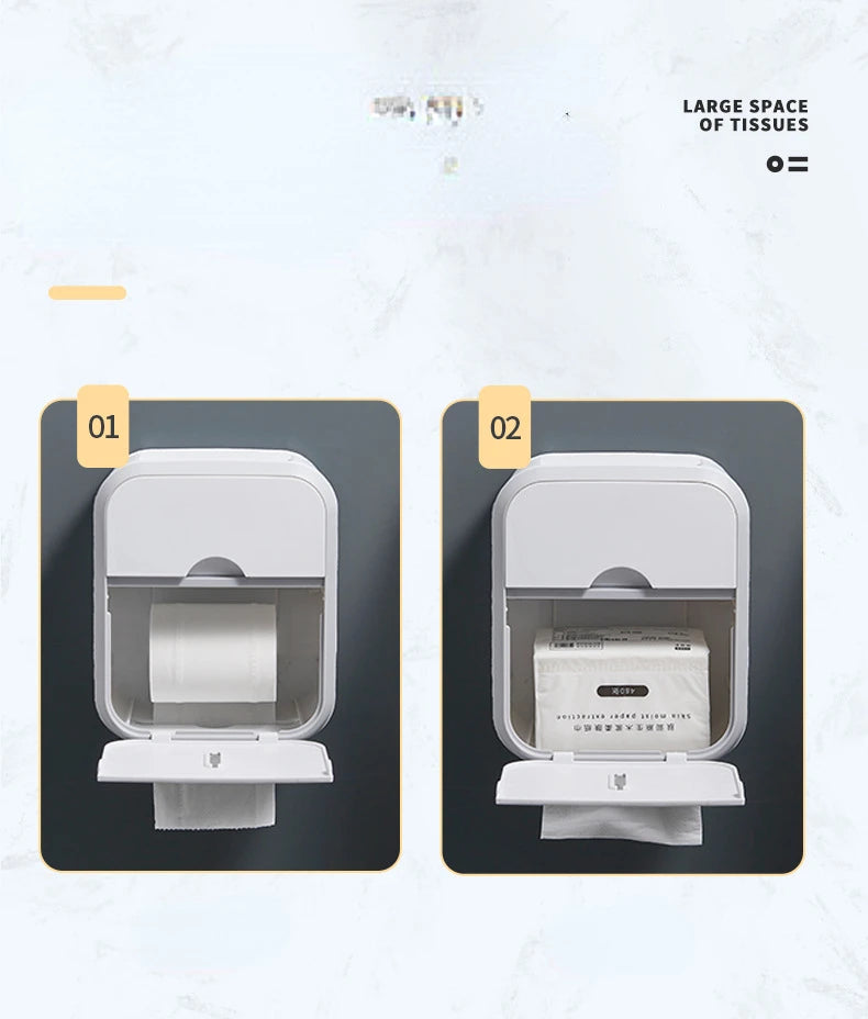 Toilet Paper Holder Box holder Bathroom Rack Waterproof Reel Tissue Storage Box Punch-free Kitchen Bathroom Storage Holder