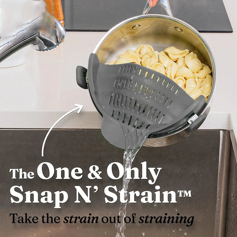 Adjustable Silicone Clip-On Kitchen Strainer for Pots Pans and Bowls Handheld Pasta Strainer Rice Strainer Kitchen Tools