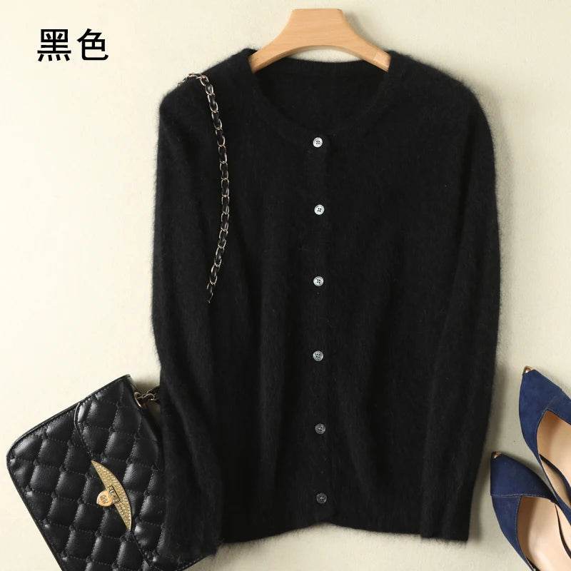 Women Cardigan Large Size Warm Pure Mink Cashmere Sweaters O-neck Loose Coat Female Sweater Ladies' Jacket Solid Knit Cardigans - AIAZ