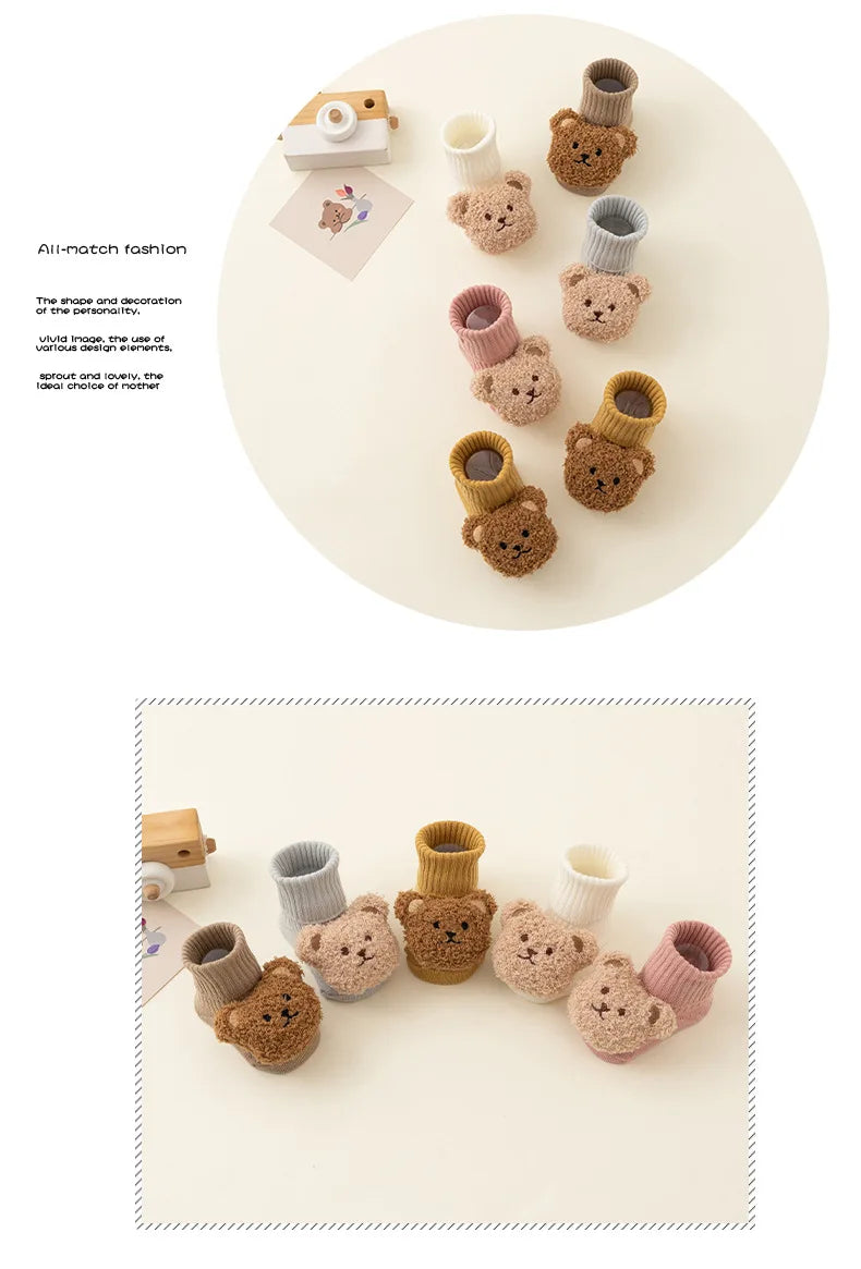 Cute Cartoon Bear Baby Socks for Boys Girls Spring Autumn Soft Cotton Anti Slip Soled Newborn Toddler Sock Kids Warm Socken