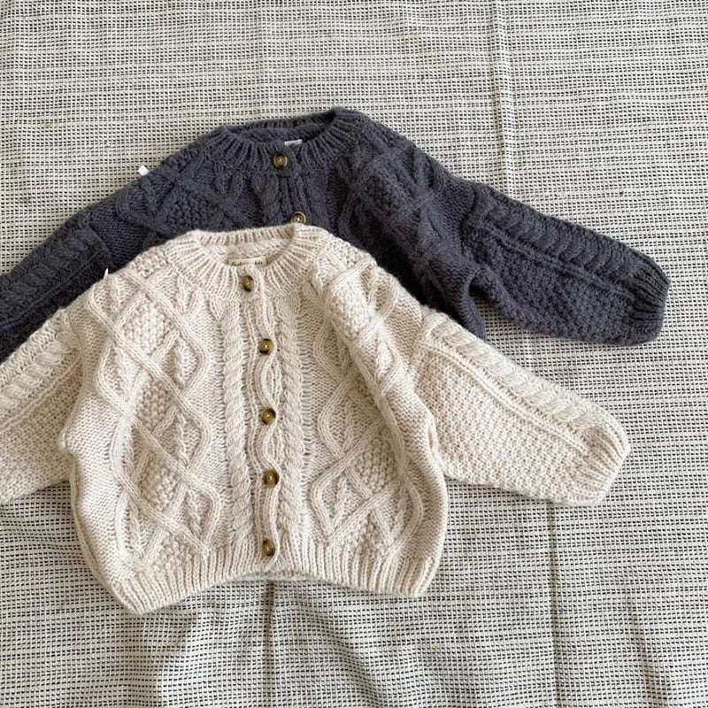 1 2 3 4 5 6 7 8 Years Girls Knitted Sweater Cardigan New Fashion Baby Coarse Wool Hemp Retro Cardigan Boys Coat Kids Clothes
