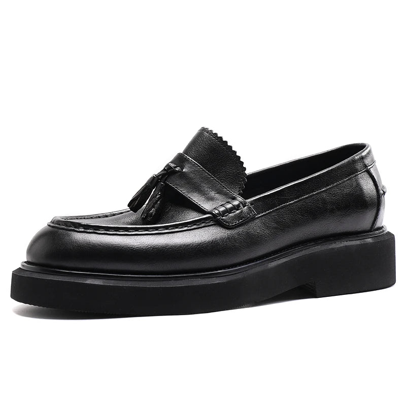 Mens Genuine Leather Loafers Slip On British Style Thick Sole Oxford Shoes Summer Casual Business Shoes