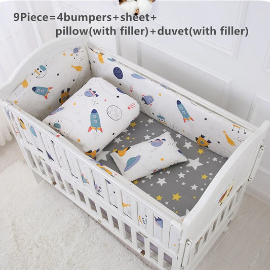 6/9Pcs 100% Cotton Toddler Bed Comforter Set Baby Crib Bedding Set Soft Baby Crib Bed Sheets Set 120*60/120*70Cm