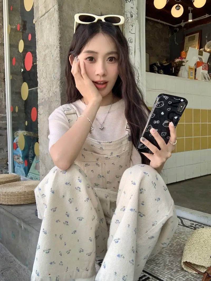 Jumpsuits Women Cute Lively Fashion Simple Floral New Autumn All-match Simple Temperament Korean Style Tender Straight Trousers - AIAZ