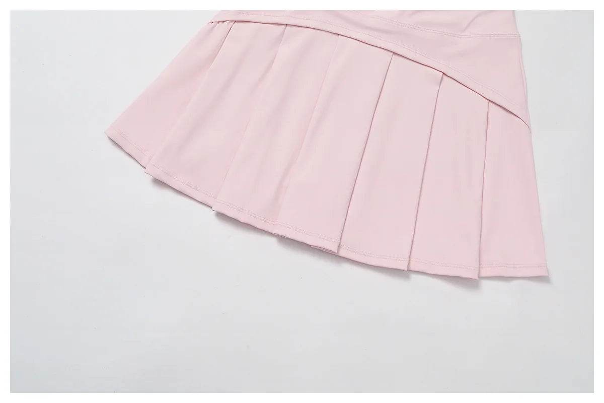 Tennis Top and Skirt Set Women Summer Sport Active Wear Badminton Golf Wear Yoga Outdoor Running Suit Black White Pink Skort - AIAZ