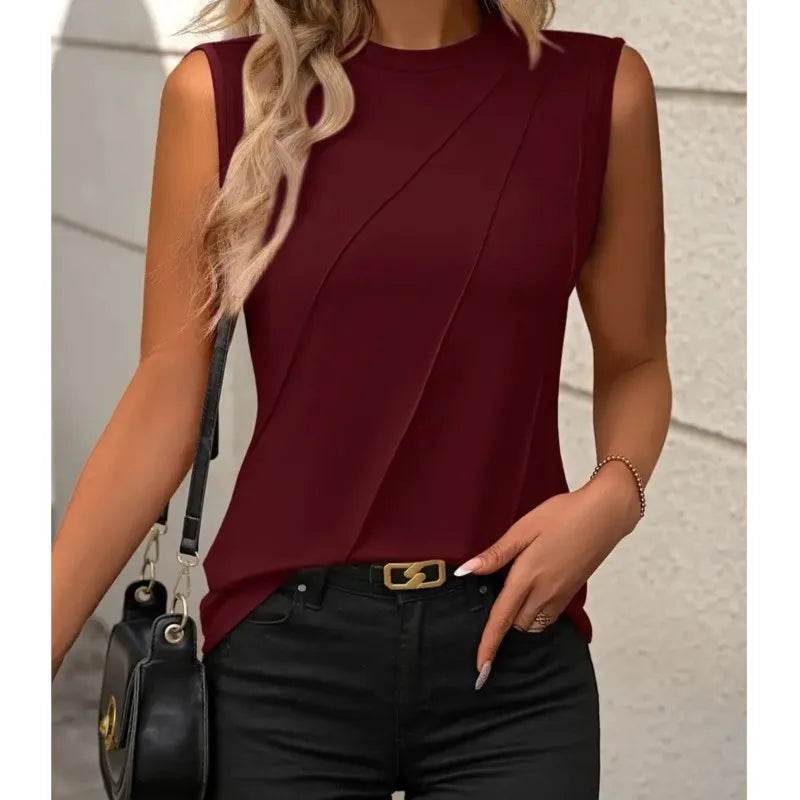 Women's Tank Top 2024 Summer Casual Splicing Cotton O Neck Loose Elegant Sleeveless Tops Women T Shirt Blusa Streetwear Clothing - AIAZ