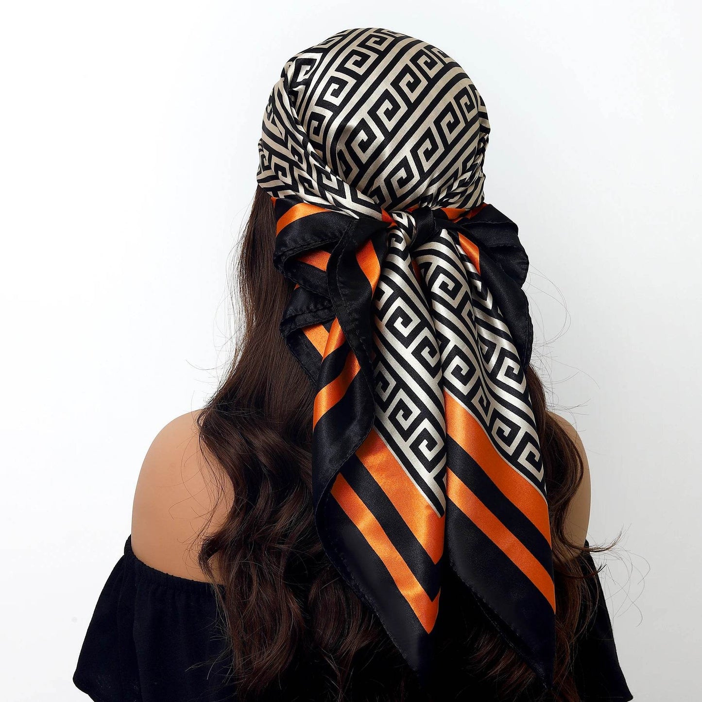 New 90*90cm Retro Brand Women Silk Scarf Bandanna Fashion Bohemian Pattern Square Hijab Lady Wrap Headband foulard muffler - AIAZ