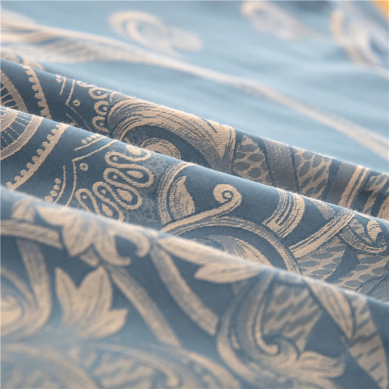 Sliver Gold Luxury Silk Satin Jacquard duvet cover bedding set queen king size Embroidery bed set bed sheet/Fitted sheet set