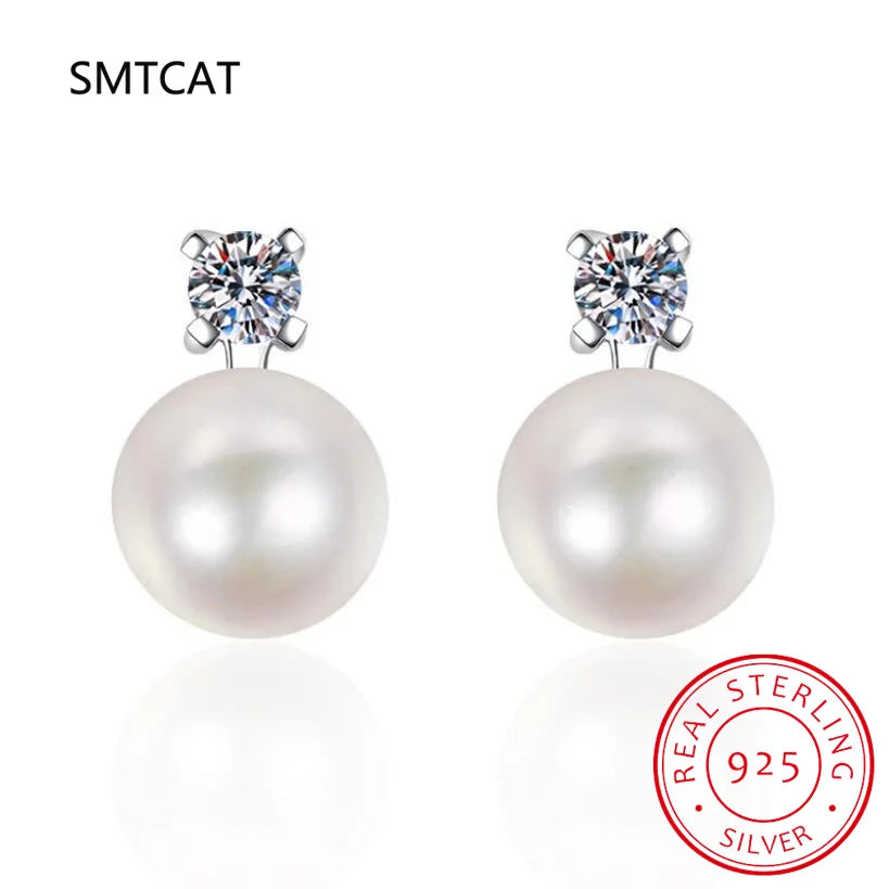 Trendy S925 Silver Natural Pearl Moissanite Earrings Women Jewelry Plated White Gold D Color Moissanite Stud Earrings