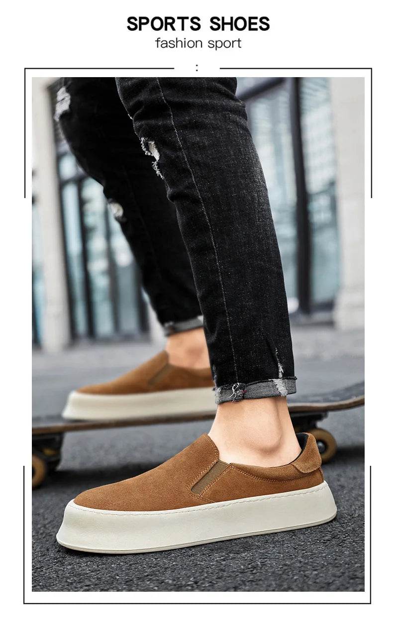 Men's shoes summer 2024 new low-top all-match nubuck leather sneakers lightweight slip-on slip-on shoes fashionable casual shoes - AIAZ
