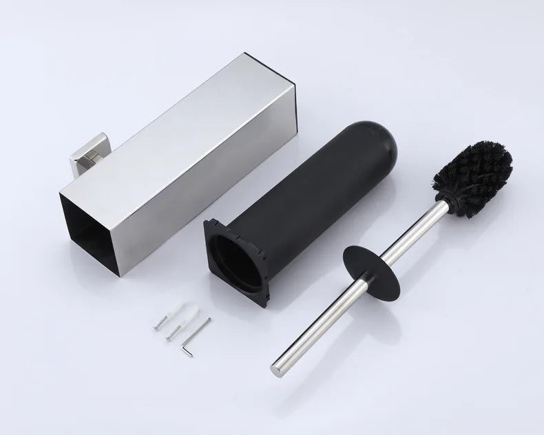 Square toilet brush, 304 stainless steel floor-mounted toilet brush, bathroom toilet punch odor-proof long tube wall-mounted