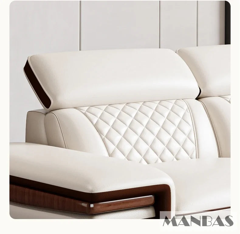 MINGDIBAO Premium Italian Genuine Leather Sofa Set for Living Room with Adjustable Headrests and Built-in Bluetooth Speaker, USB