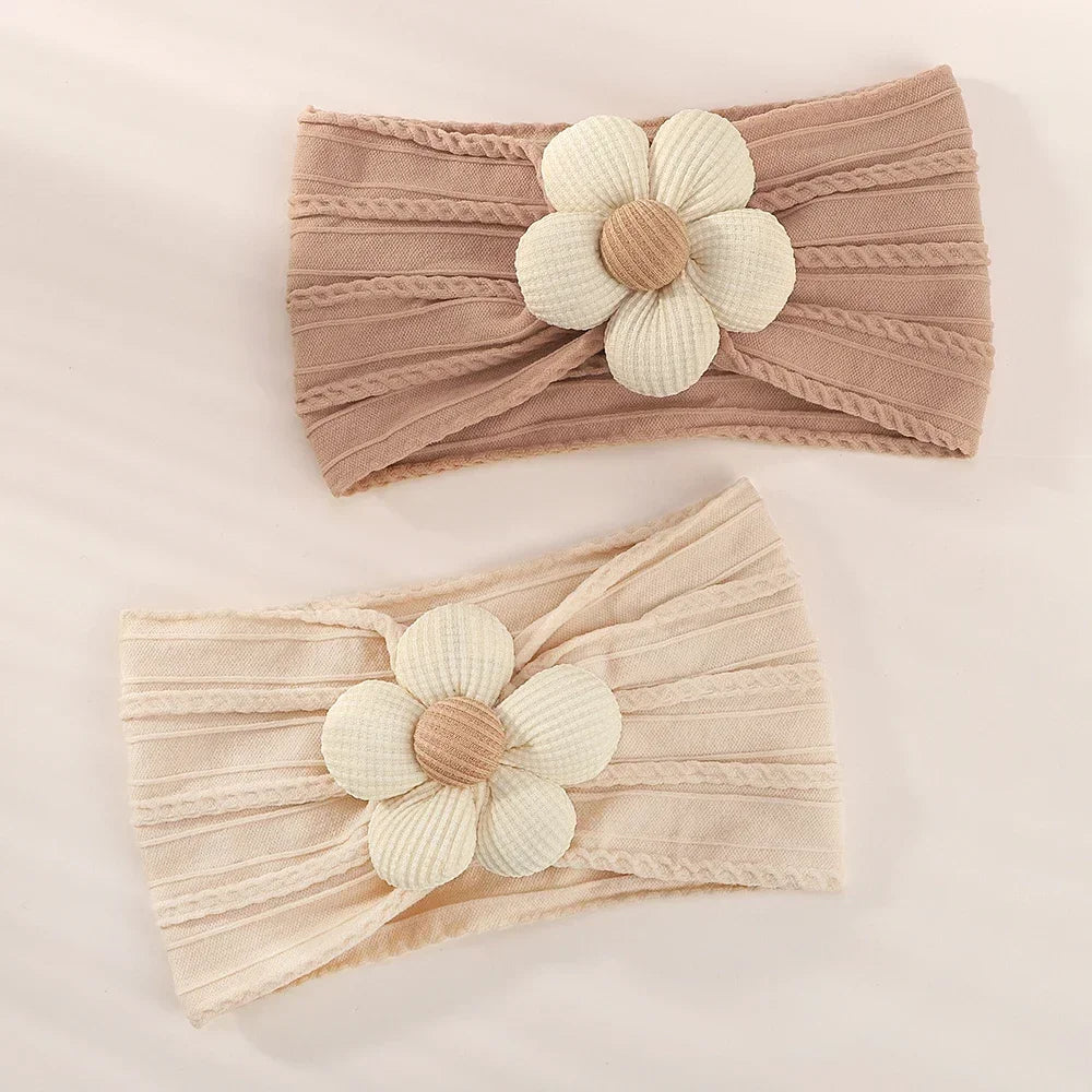 1Pc Baby Nylon Headscarf Astique Suitable Newborn Girl Flower Handmade Headband Elastic Hairband Turban Toddler Hair Accessories