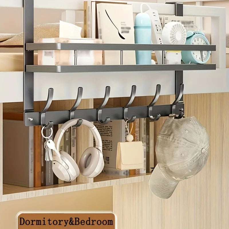 5 Hooks Sleek Over the Door Hanging Organizer with Storage Rack No-Drill Metal Door Hook for Bedroom Space-Saving Organizer