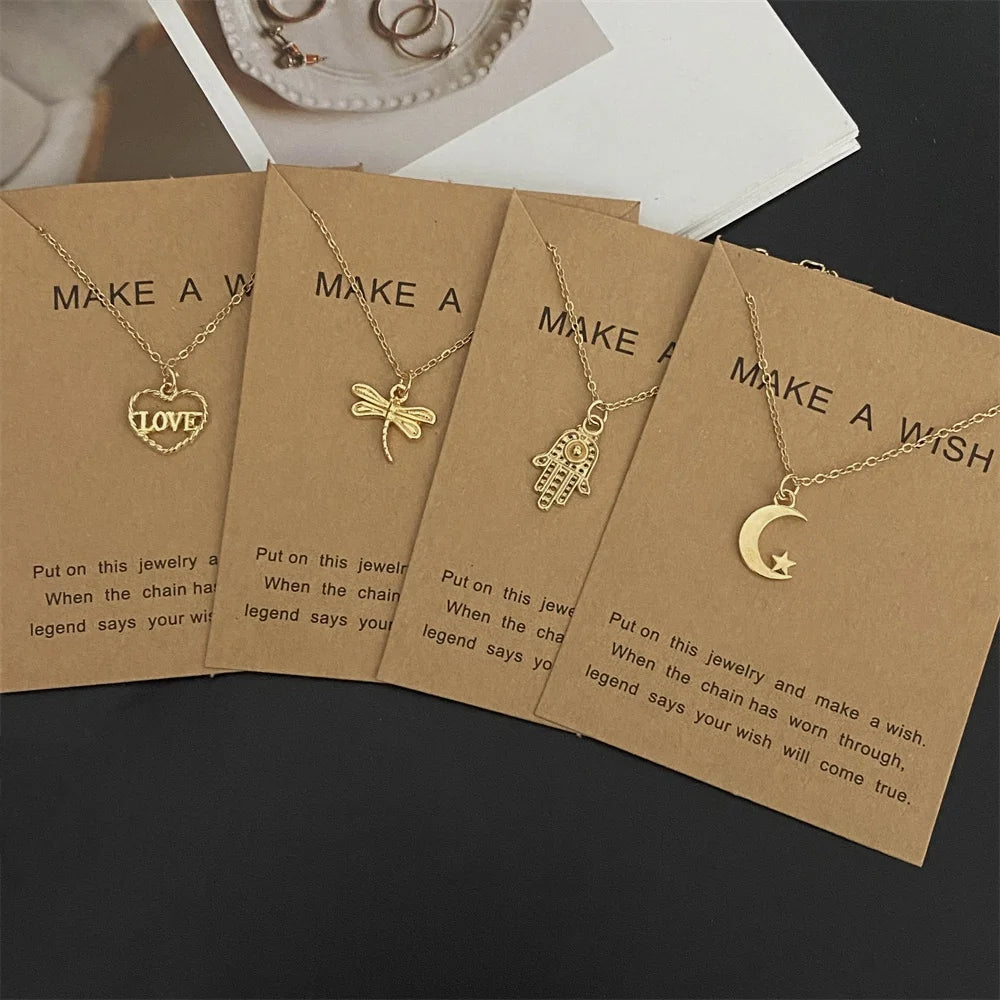 New Fashion Love Heart Pendant Necklace Animial Plam Geometric Trendy Gift Necklace Golden Color Collar Jewelry Wholesale