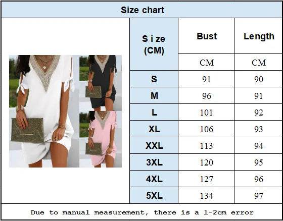 Elegant Dresses For Women V Neck Off Shoulder Patchwork Design Casual Office Lady Mini Dress White Loose Beach Holiday Dress y2k - AIAZ