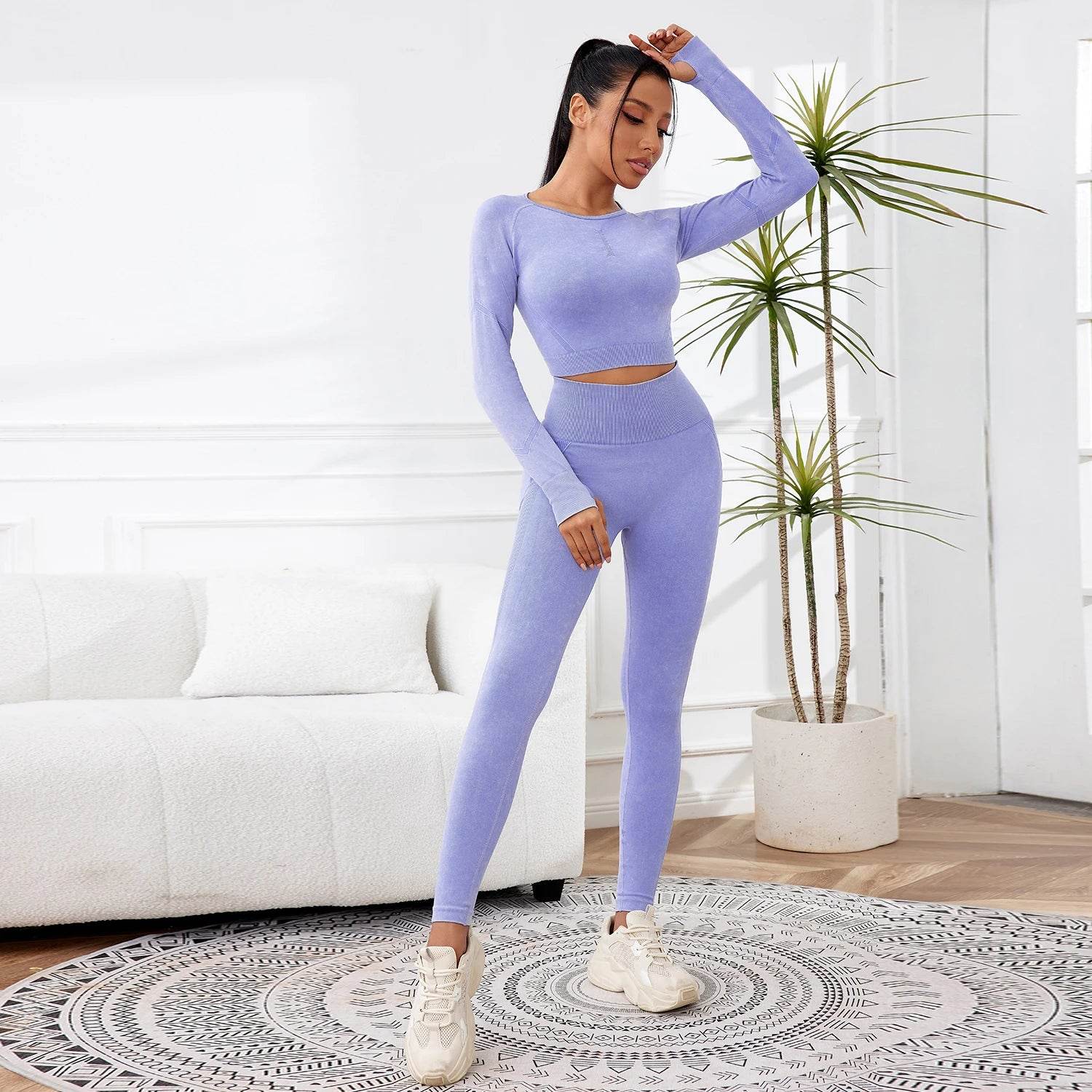 2025 2PCS Sets Women Outfit High Waist Gym Sexy Sport Wash Pants Sets Running Outdoors Skinny - AIAZ