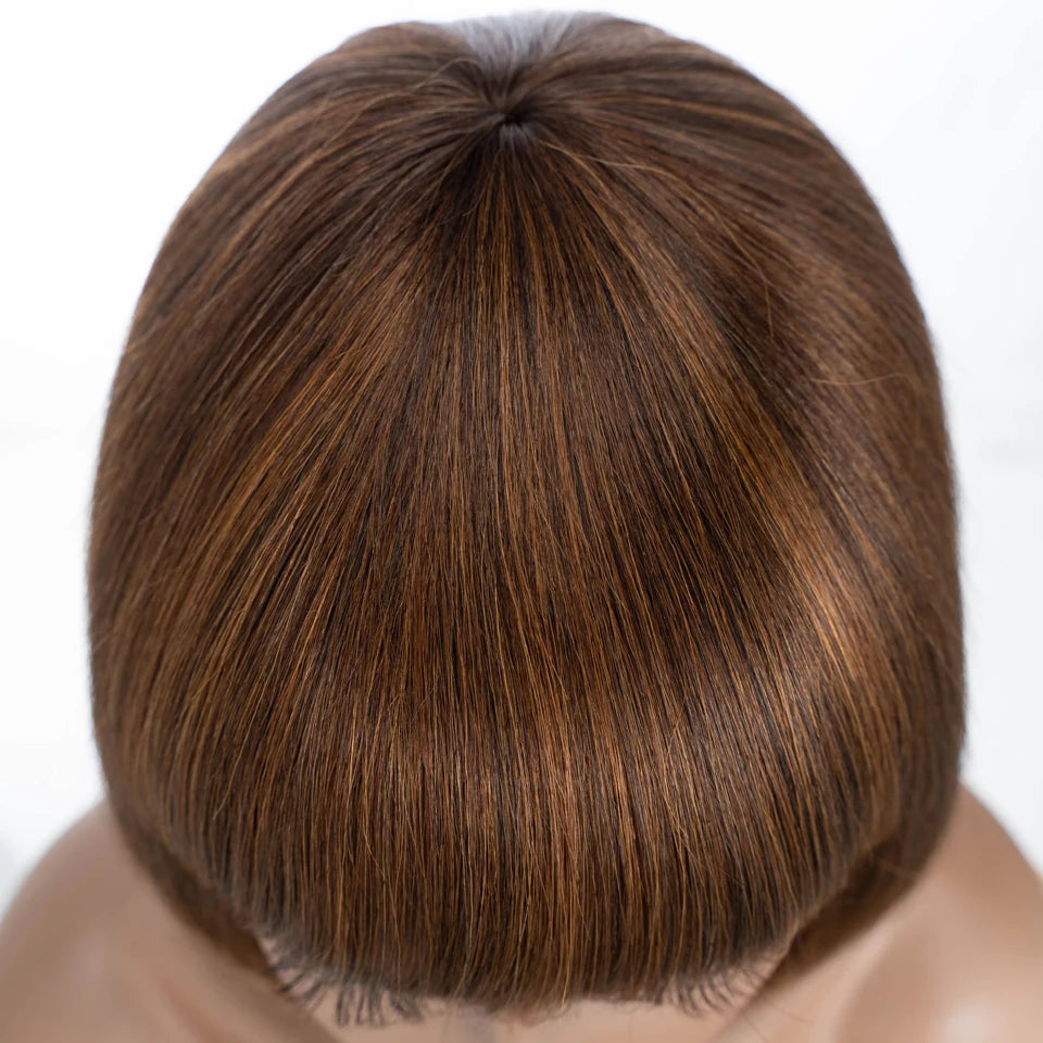 Lekker Blonde Short Straight Bob 100% Human Hair Wigs With Bangs For Women Brazilian Remy Hair Full Machine Made Daily 10" Wig