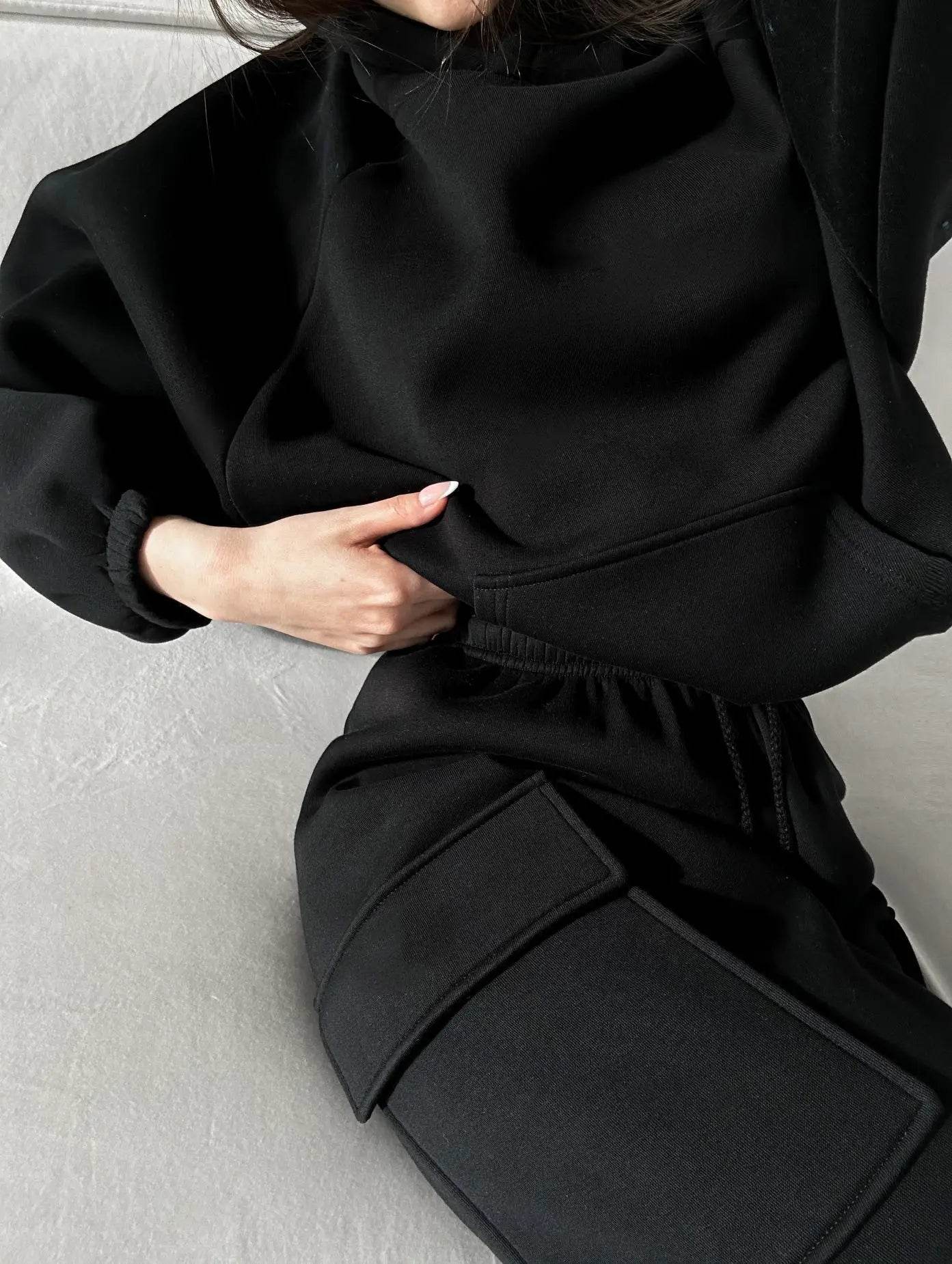 Hoodies Suit Winter Autumn Solid Casual Tracksuit Women Fleece 2 Pieces Set Sports Sweatshirts Pullover Jogger Sweatpants Outfit - AIAZ