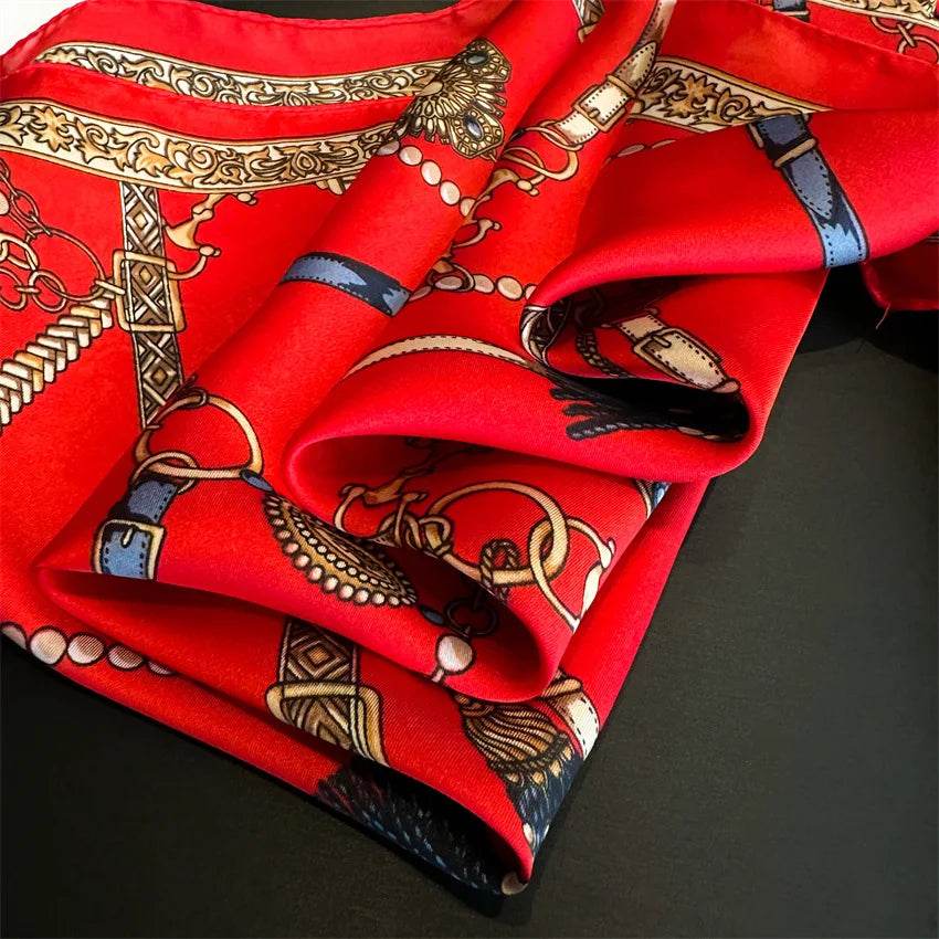 Luxury Chain Print Small Square Scarf Simulated Silk Thin Neck Scarf Fashion Sunscreen Headscarf For Women 70x70cm - AIAZ