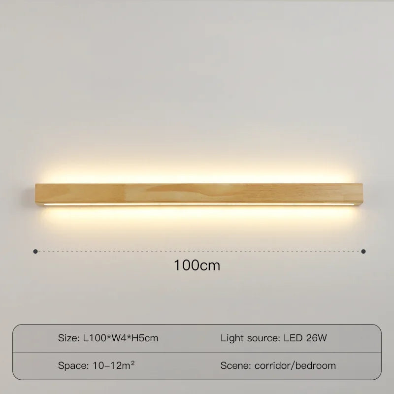 Simple Solid Wood Wall Lamp LED Long Strip Lamp Living Room Background Wall Corridor Balcony Bedroom Bedside Lighting Decoration