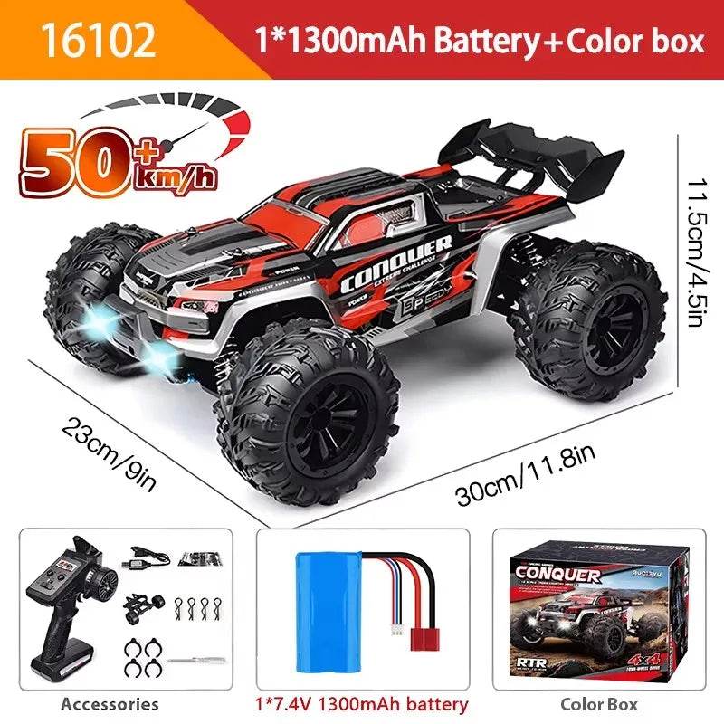 1:16 4WD RC Car 70KM/H Or 50KM/H With LED Remote Control Cars High Speed Drift Monster 4x4 Truck for Kids vs Wltoys 144001 Toys - AIAZ